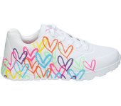 SKECHERS | Deportivas Skechers Uno Lite Spread the Love para Mujer – Zapatillas Blancas con Estampado de Corazones – Sneakers con Cierre de Cordones – Estilo Casual – Cómodas y de Alta Calidad - Modelo 314064L-WMN