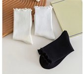 1/3/5 Pairs Ladies' autumn and winter pure cotton socks, mid tube socks, lace cuff socks, Mary Jane breathable pile socks