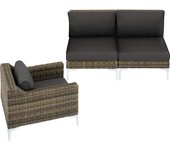 Tectake - Set de piezas modulares para conjunto de ratán Villanova 3 asientos  Set de dos sillones modulares con pies que se atornillan  Trenzado de poliratán resistente a los rayos UVA  Estructura estable y resistente de aluminio ligero e inoxidable