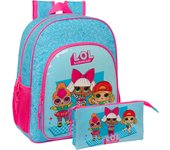 SAFTA  Mochila Junior Adaptable a Carro LOL SURPRISE! "DIVAS" + Estuche Triple LOL SURPRISE! "DIVAS" - Kit SAFTA Escolar Mochila y Estuche LOL SURPRISE! - Mochila + Estuche Diseño Único y Licencia Oficial - Pack Completo Cole Mochila y Estuche By SAFTA