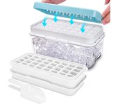 Cubiteras Para Hielo, Cubitera Silicona de Grado Alimenticio, Liberación de Todos Los Cubitos de Hielo en un Segundo, Molde Hielo Reutilizable Para 64 Ice Cube Tray (Azul Hielera)