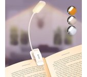 Lámpara de lectura con clip de 9 LED, 3 modos de protección ocular, lámpara de lectura flexible (luz blanca cálida y fría), atenuación continua, recargable,