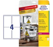 Paquete 8 hojas etiquetas de poliéster blanco para impresoras láser 99,1x139 mm avery