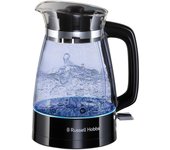 Russell Hobbs Hervidor Glass Classic 26080-70 - diseño de cristal con plástico negro y detalles de acero inoxidable,1,7 l,boquilla de vidrio, iluminación interior azul, 2400 W.