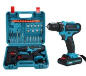 Taladro atornillador inalámbrico, taladro percutor, herramienta eléctrica con 2 baterías, alta potencia de 21 V, velocidad de 1350 RPM, 25 + 3 configuraciones de torque, 24 tipos de accesorios, adecuado para reparaciones del
