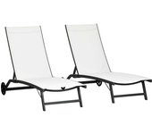 Outsunny Juego de 2 Tumbonas Reclinables de Jardín Sillas de Aluminio para Exteriores con Respaldo Ajustable de 5 Niveles y Ruedas para Playa Piscina 165x66x102 cm