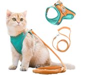 Arnés y correa para gatos para pasear a prueba de fugas, chaleco ajustable para gatitos con tira reflectante, verde, L