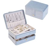 Joyero de franela de múltiples capas para pendientes, pendientes de botón, collares, anillos, caja de almacenamiento de joyas, joyero portátil rosa
