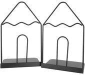 par de sujetalibros de metal con patrón de lápiz negro simple, organizador de libros de hierro grueso antideslizante ahuecado para niños, sujetalibros en forma de L para estantes de escritorio