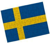 MERCHANDMANIA PUZZLE PEQUEÑO TAMAÑO APROX. A5 DE 48 PIEZAS CON MARCO bandera suecia pais gobierno sueco rompecabezas puzle para adulto