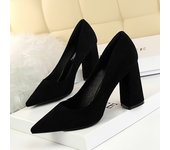 Women 8.5cm High Heels Elegant Pumps Lady Wedding Block Heels Scarpins Flock Suede Red Brown Nightclub Event Party Office Shoes