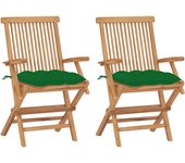 vidaXL Sillas de jardín 2 uds madera maciza de teca con cojines