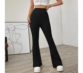 High Waist Ribbed Yoga Bootleg Pants, Solid Fitness Workout Flare Leggings, Women's Activewear