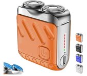 Afeitadora eléctrica portátil de doble anillo rotatorio Taprinferior, recortadora de barba eléctrica impermeable y recargable por USB, mini afeitadora portátil, uso en seco y húmedo para casa, viajes y negocios (naranja)