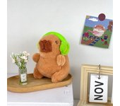 Cute capybara with headphones kids toy head cover cappibala doll keychain pendant soft stuffed animal doll couple keychain gift