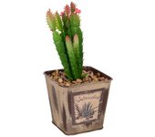 WANDERLUST DECO Maceta Decorativa Cactus Artificial 9.5x9.5x21h Cm - Planta Sin Mantenimiento