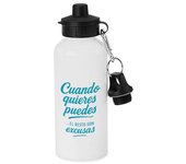 MERCHANDMANIA Bidón deportivo 600 ml acero inoxidable con chupón frase motivadora cuando quieres puedes botella escolar deporte bicicleta