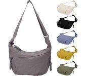 Bolso de hombro con forma de media luna para mujer y hombre, bandolera tipo bandolera con forma de media luna y correa ajustable para viajes casuales cotidianos. Gris
