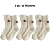 3 Pares De Calcetines De Invierno Para Mujer Lana Cachemira Gruesos De Piel Bordado De Logo Calcetines De Media Caña Casuales Para Botas De Nieve
