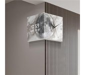 Reloj de pared creativo con forma de luna en esquina, de doble cara, moderno y grande, adecuado para decoración de sala de estar y dormitorio (A, 10,24 x 10,24 pulgadas)