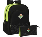 SAFTA  Mochila Junior Adaptable a Carro REAL BETIS BALOMPIE + Estuche Triple REAL BETIS BALOMPIE - Kit SAFTA Escolar Mochila y Estuche REAL BETIS BALOMPIE - Mochila + Estuche Diseño Único y Licencia Oficial - Pack Completo Cole Mochila y Estuche By SAFTA