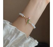 Elegant Tulip Lily of the Valley Flower Pendant Bracelet for Women Vintage Green Nature Stone Beaded Bracelet Wedding Jewelry