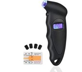 Manómetro de presión de neumáticos, Manómetro digital, 150 PSI, 4 parámetros, manómetro de presión de neumáticos con 4 tapas de vávula y profundidad para Coche, moto, Bicicleta, Negro (1 Paquete)