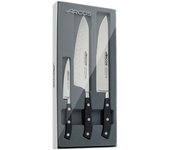 Arcos Serie Riviera - Juego Cuchillos Cocina 3 piezas (1 Cuchillo Mondador + 1 Santoku + 1 Cuchillo de Chef) - Hoja de Acero Inoxidable Forjado NITRUM - Mango de Polioximetileno (POM) - Color Negro