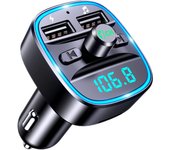 Transmisor FM Bluetooth Coche, Manos Libres Adaptador Bluetooth Radio Coche, Inalámbrico Reproductor MP3 Mechero Coche, Puertos USB Duales (5V/2.4A & 1A), Soporte Unidad Flash USB y Tarjeta TF