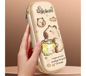 Cartoon Large Capacity Capybara Pencil Bag Double Layered Pencil Case Creative Student Stationery Organizer School Supplies Gift