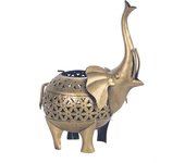 CAPRILO REGALOS & DECORACIÓN Figura Decorativa Étnica de Metal "Portavelas Elefante ". Iluminación. Adornos y Esculturas. Decoración Hogar. Regalos Originales. 20 x 13 x 27,50 cm.