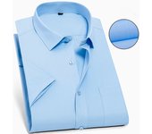 Mens Business Casual Short Sleeve Shirt Classic Plaid Striped Checked Male Social Dress Shirts Purple Blue 5XL Plus Large Size