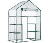 Outsunny Invernadero de Jardín Invernadero de Terraza con 4 Estantes 1 Puerta con Cremallera para Cultivo de Plantas Flores Verduras 142x73x195 cm Verde