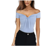 2024 euro-n spring and summer lady pure color V-neck elegant beach party slim T-shirt