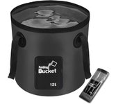 Cubo plegable con asa, ligero y plegable, 12 l, para lavar platos, portátil, multifuncional, color negro
