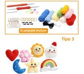 Crochet Material Pack Star Moon Flower Pendant wih Knitting Yarn Crochet Hook Fiber Fill for Beginners