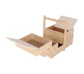 Costurero Vintage Sin Barniz - Caja de Trabajo con 5 Contenedores Extensibles - Madera de Pino - Herramientas de Costura y Accesorios