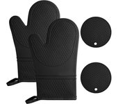 1 Par Gris Guantes para Horno, Silicona Resistente al Calor 446 °F Manoplas Horno Antideslizantes, Guantes Horno Cocina, Hornear Cocinar Barbacoa Microondas, 2 Manteles Aislados Oven Gloves