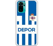Funda original compatible con Xiaomi Redmi Note 10 - RC Deportivo camiseta rayas blanquiazul