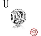 925 Sterling Silver Hollow Round A-Z 26 English Letter Alphabet DIY Beads Fit Original Pandora Charms Bracelet Fine Jewelry Gift