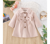 Winter New Girls Sweater Coat Solid Color Bow Trench Coat Coat All Fashion Warm Coat Button Long Thick Coat