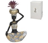 Gissed - Figura Decorativa de Mujer Africana con Maceta, Diseño Elegante y Cultural, Ideal para Decoración de Hogar, Sala u Oficina, Estilo Étnico con Detalles en Dorado y Blanco, Fabricada en Resina de Alta Calidad, Perfecta para Exhibir Plantas Pequeñas