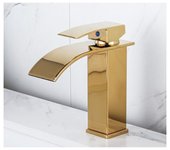Grifo de Cascada lacado en oro, fregadero de encimera frío y Caliente, Gabinete de baño, Grifo de solo orificio, Grifo de lavabo en Cascada, Grifo de lavabo en Cascada, grifo de baño de un orificio en alambre