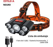 5 LED Flashlight Rechargeable with Built in Lithium Battery Strong Head Light Camping Adventure Fishing Cycling Headlamp