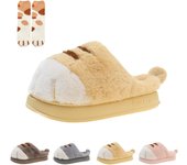 Pantuflas con forma de pata de gato para mujer, pantuflas de gatito peludas, gruesas y antideslizantes para mujer, lindas pantuflas de gato en 3D, zapatos cálidos para el hogar
