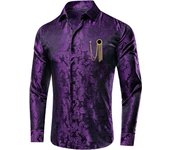 Spring Autumn Men's Silk Shirts Long Sleeve Paisley Lapel Brooch Shirt Male Wedding Business Green Pink Blue Purple White Hi-Tie