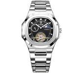 LIGE Dual Seconds Tourbillon Watch 24 Hour Mechanical Watch Men Stainless Steel Authentic Watch Night Glow Waterproof Mens Watch