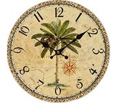 Reloj de pared rústico de madera con palmera, reloj redondo silencioso estilo granja para decoración del hogar, 10 pulgadas