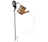 1 beautiful Art Deco style fairy watering kettle sculpture - Valentine's Day garden decoration, solar powered metal statue with