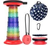 Taburete telescópico de 52 cm con cojín, Taburete portátil para Acampar, Capacidad más Resistente de 250 kg, Taburete Plegable retráctil Ligero Ajustable para jardín, Pesca, Senderismo